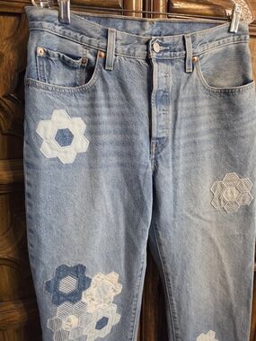 Levi's Light Blue Straight-Leg Jeans with Floral Patchwork